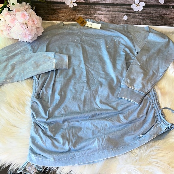 PINK Victoria’s Secret Blue Logo Campus Ruched Side Long Sleeve Tee - Picture 2 of 6